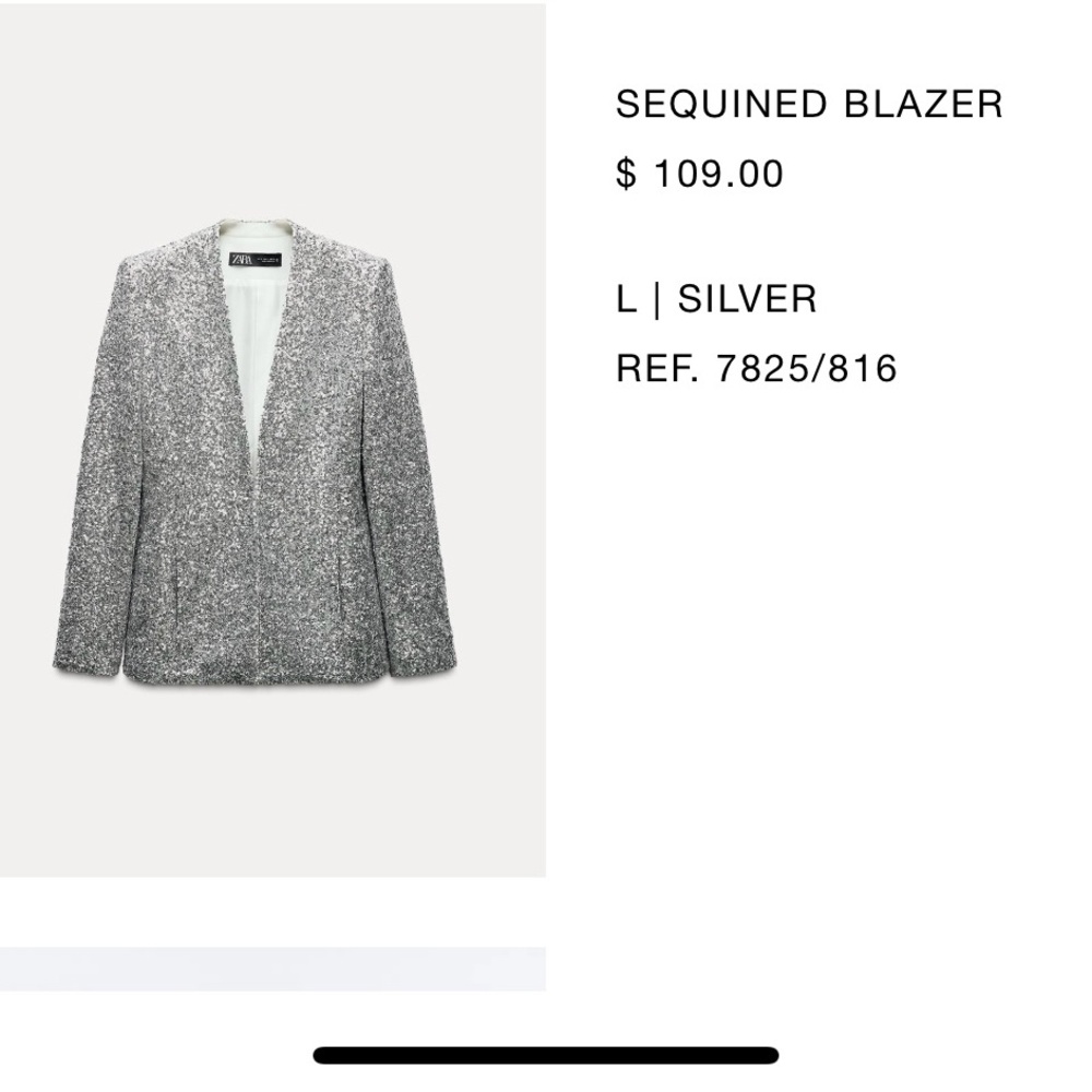 Zara Silver High Waist Sequin Shorts and Blazer and Body Suit